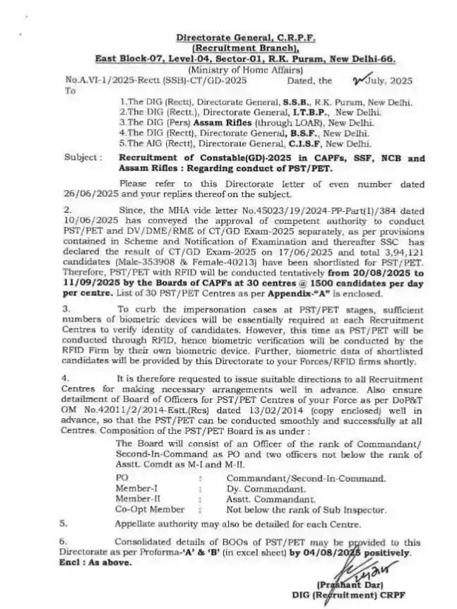SSC GD Physical Test Date 2025